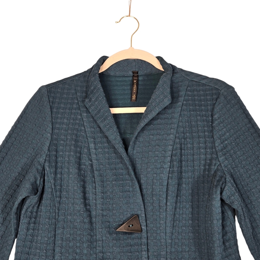 IC by Connie K Size Small Teal Green A-line Textured Knit Blazer Hi Low Hem - Picture 4 of 15
